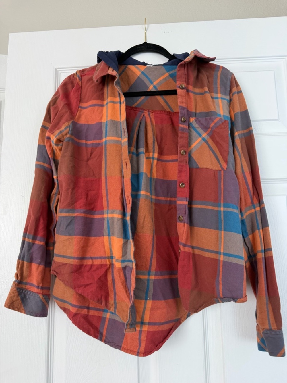 bp Orange Red Plaid Button-Up Shirt